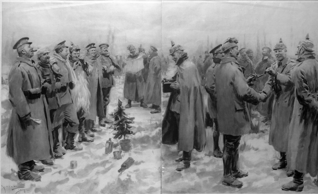 German and British troops celebrating Christmas to  The Bridgehead