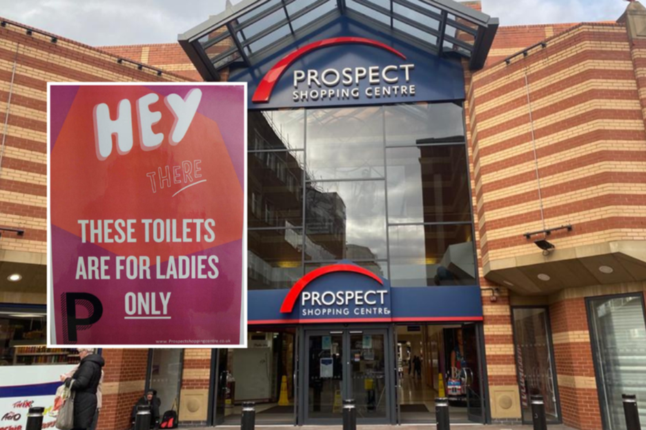 LGBT mob strong-arms shopping mall into removing ‘ladies only’ sign outside women’s bathroom